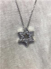 LIV 14k White Gold & Diamonds G/VVS 0.40ct Star of David Star Custom Necklace 16" L