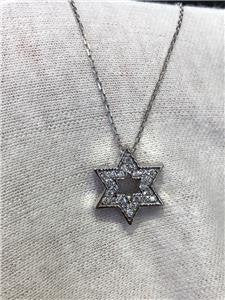 LIV 14k White Gold & Diamonds G/VVS 0.40ct Star of David Star Custom Necklace 16" L