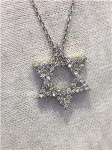 LIV 14k White Gold & Diamonds G/VVS 0.50ct Star of David Star Custom Necklace 16" L