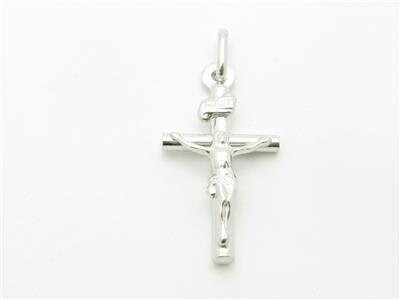 LIV 14kt Solid White Gold Cross Jesus Design Charm Pendant Necklace Gift