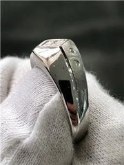 LIV 14k White Gold Genuine Diamond Princess Cut Halo Signet Design Band Ring Size 7