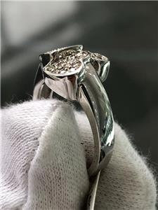 LIV 14k White Gold Genuine Diamond Round Cut Pave Triple Heart Design Ring Size 6.5