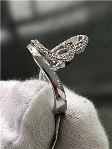 LIV 14k White Gold Genuine Diamond Round Cut Pave Open Heart Design Ring Size 7