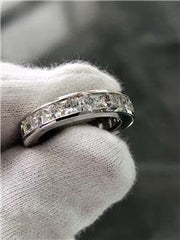 LIV 14k White Gold White Sapphire Princess Cut Channel Set Eternity Band Ring Size 6