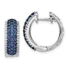 LIV 14k White Gold White Natural Diamonds & Blue Sapphires Huggie Hoop Earrings G/VS