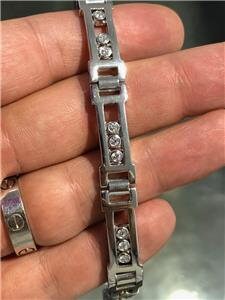 LIV 14k White Gold & Diamonds 1.68ct G/VS1 Men's Link Bracelet 8" Length 45.9 Grams