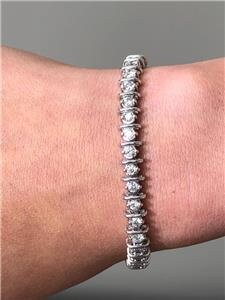 LIV 14k White Gold & Baguette Diamonds 3.60ct G/VS1 Unique S Design Stack Tennis Bracelet