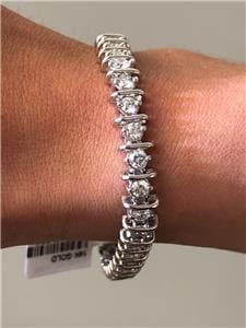 LIV 14k White Gold & Baguette Diamonds 3.60ct G/VS1 Unique S Design Stack Tennis Bracelet