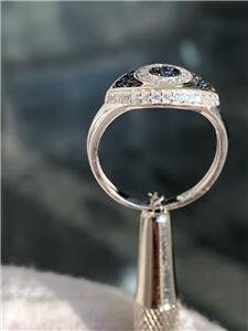 LIV Platinum Sterling Silver Blue & White Sapphire Evil Eye Halo Baguette Ring SIZE 8
