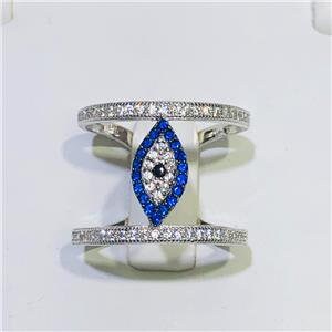 LIV Platinum Sterling Silver Blue Sapphire Eternity Pave Evil Eye Design Ring