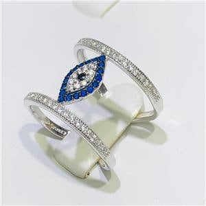 LIV Platinum Sterling Silver Blue Sapphire Eternity Pave Evil Eye Design Ring