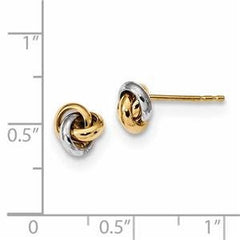 LIV 14k Two Tone Gold Love Knot Design 7mm Diameter Halo Stud Push Back Earrings