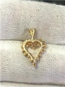 LIV 14k Yellow Gold & Diamonds Small Cluster Heart Vintage Style Hand Made Pendant 0.25ct