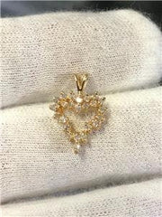 LIV 14k Yellow Gold & Diamonds Small Cluster Heart Vintage Style Hand Made Pendant 0.25ct