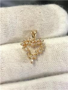 LIV 14k Yellow Gold & Diamonds Small Cluster Heart Vintage Style Hand Made Pendant 0.25ct