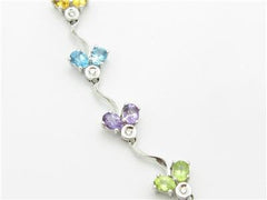 LIV 14k White Gold & Diamonds Multi Color Gemstone Tennis Necklace Bridal Gift New