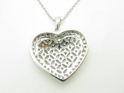 LIV 14kt White Gold Genuine White Diamond Pave Vintage Design Heart Halo Design Necklace