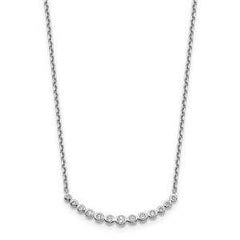 LIV 14k White Gold & Diamonds Bezel Curved Halo Layered Bar Design Necklace Gift