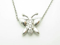 LIV 14kt White Gold Genuine White Diamond Butterfly Design Halo Necklace New Gift