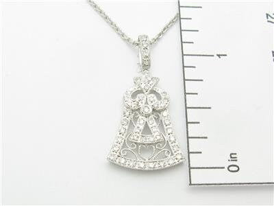 LIV 14k White Gold & Diamonds Antique Style Design Halo Pendant Necklace Gift