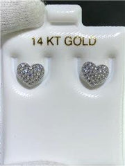 LIV 14k White Gold & White Sapphire Pave Design Heart Halo Stud Earrings Bridal Gift