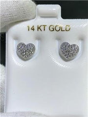 LIV 14k White Gold & White Sapphire Pave Design Heart Halo Stud Earrings Bridal Gift