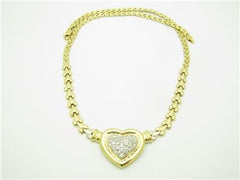 LIV 18k Yellow Gold Pave Diamond Vintage Style Heart Necklace 21.9 Grams 0.50ct G-VS1 Gift