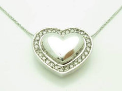 LIV 14kt White Gold Genuine White Diamond Solid Heart Halo Design Necklace New Gift