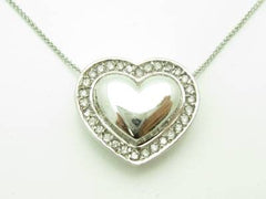 LIV 14kt White Gold Genuine White Diamond Solid Heart Halo Design Necklace New Gift