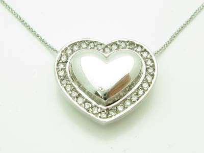 LIV 14kt White Gold Genuine White Diamond Solid Heart Halo Design Necklace New Gift