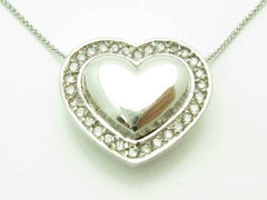 LIV 14kt White Gold Genuine White Diamond Solid Heart Halo Design Necklace New Gift