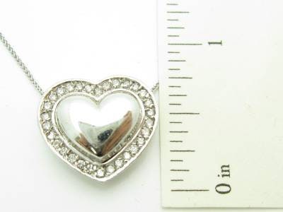 LIV 14kt White Gold Genuine White Diamond Solid Heart Halo Design Necklace New Gift