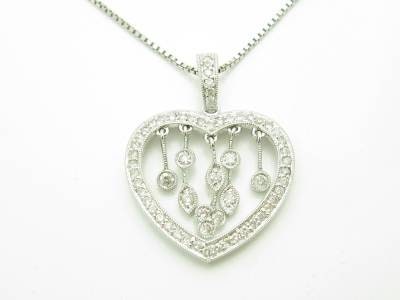 LIV 14kt White Gold Genuine White Diamond Open Heart Chandelier Design Necklace Gift