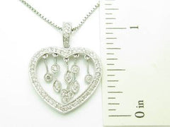 LIV 14kt White Gold Genuine White Diamond Open Heart Chandelier Design Necklace Gift