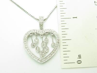 LIV 14kt White Gold Genuine White Diamond Open Heart Chandelier Design Necklace Gift