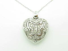 LIV 14kt White Gold Genuine White Diamond Butterfly Heart Pave Design Necklace Gift