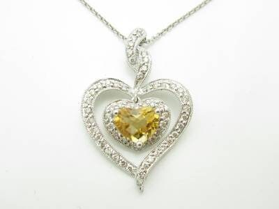 LIV 14kt White Gold Genuine White Diamond & Topaz Heart Pave Design Necklace Gift