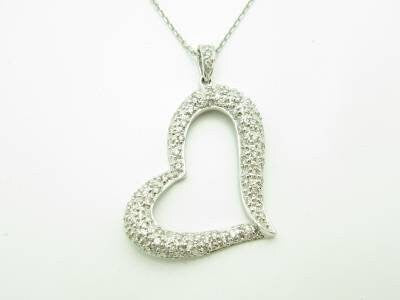 LIV 14kt White Gold Genuine White Diamond Open Puffed Heart Pave Design Necklace New