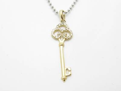 LIV 14kt Yellow Gold Genuine White Diamonds Key Design Drop Fashion Necklace Gift