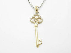 LIV 14kt Yellow Gold Genuine White Diamonds Key Design Drop Fashion Necklace Gift