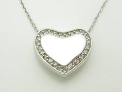 LIV 14kt White Gold Genuine White Diamond Solid Heart Halo Design Drop Necklace Gift