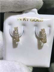 LIV 14k Yellow Gold & White Sapphire Pave Double Row Design Huggie Hoop Earrings