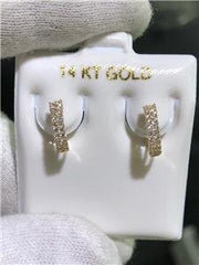 LIV 14k Yellow Gold & White Sapphire Pave Double Row Design Huggie Hoop Earrings