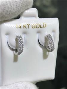 LIV 14k White Gold & White Sapphire Pave Design Huggie Hoop Earrings Bridal Gift