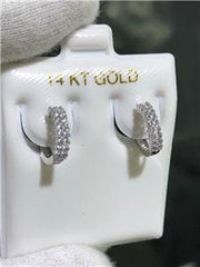 LIV 14k White Gold & White Sapphire Pave Design Huggie Hoop Earrings Bridal Gift