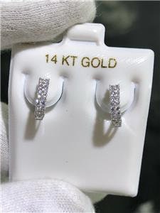 LIV 14k White Gold & White Sapphire Pave Design Huggie Hoop Earrings Bridal Gift