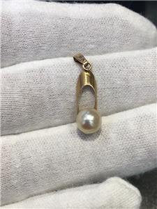 LIV 14k Yellow Gold & Genuine Pearl Tear Drop Cable Design Halo Dangle Pendant Gift