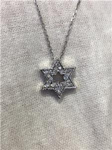 LIV 14k White Gold & Diamonds G/VVS 0.40ct Star of David Star Custom Necklace 16" L