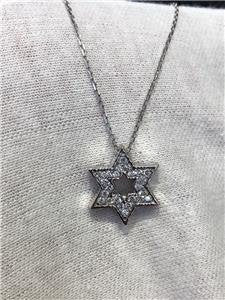 LIV 14k White Gold & Diamonds G/VVS 0.40ct Star of David Star Custom Necklace 16" L