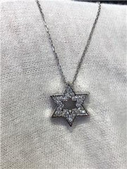 LIV 14k White Gold & Diamonds G/VVS 0.40ct Star of David Star Custom Necklace 16" L